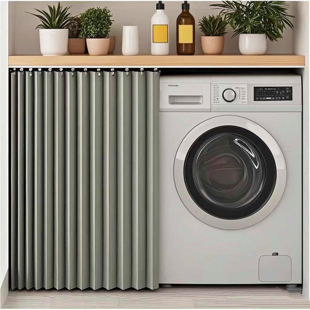 YWQJL Sliding Cabinet Curtain for Open Shelves, Gray, H60 x W80 cm