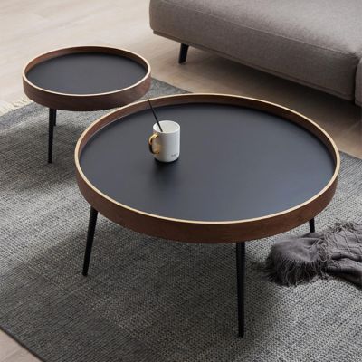 Nesting Round Coffee Table Set with Wood and Metal Legs, Mid-Century Style