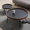 Nesting Round Coffee Table Set with Wood and Metal Legs, Mid-Century Style view 1