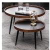 Nesting Round Coffee Table Set with Wood and Metal Legs, Mid-Century Style view 2