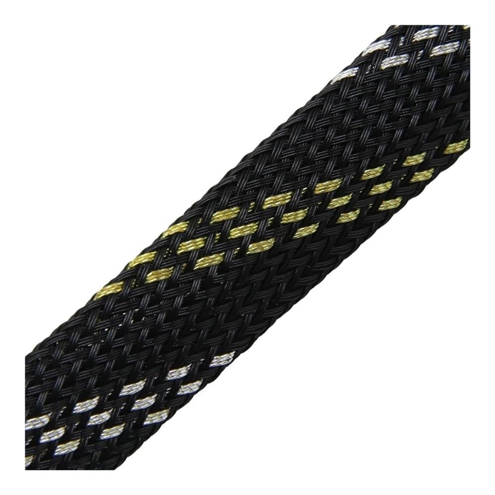 Cable-Braided Sleeve, Expandable PET Braided Sleeve, 240 mm x 5 m, Multicolor, for Wire Cable Insulation (Black Gold Silver, 20 mm x 5 meters)