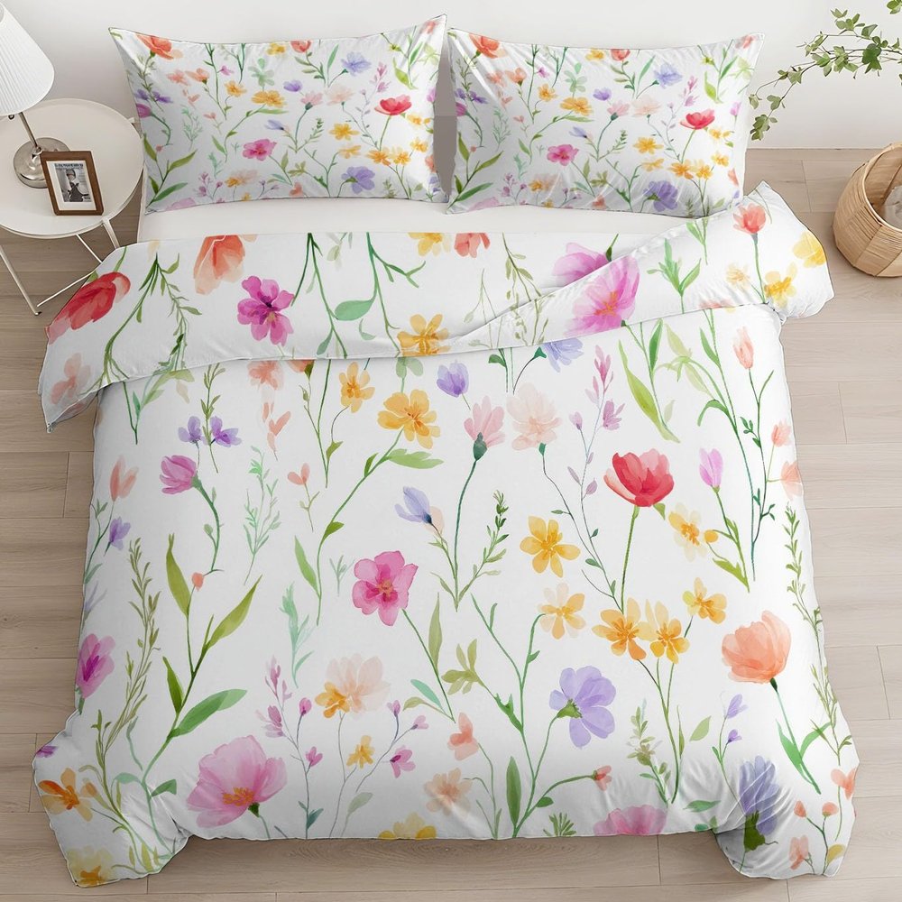 Reversible Microfiber Duvet Cover Set, Multicolor, Fresh Floral