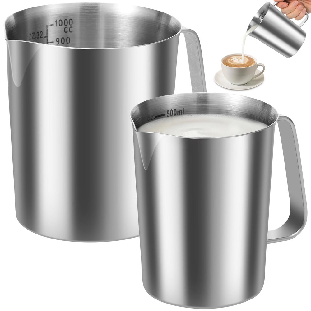 BAODBF 2-Piece Stainless Steel Measuring Cup Set, 500 ml and 1,000 ml, Silver