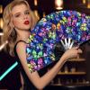 Hand Fans, Folding Fans, Large Bamboo Chinese Decorative Folding Fan for Weddings, Raves, Hanfu/Cheongsam, Festivals, Clubs, Events, Parties, Dance and Performances (Blue) view 1