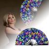 Hand Fans, Folding Fans, Large Bamboo Chinese Decorative Folding Fan for Weddings, Raves, Hanfu/Cheongsam, Festivals, Clubs, Events, Parties, Dance and Performances (Blue) view 3