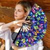 Hand Fans, Folding Fans, Large Bamboo Chinese Decorative Folding Fan for Weddings, Raves, Hanfu/Cheongsam, Festivals, Clubs, Events, Parties, Dance and Performances (Blue) view 4