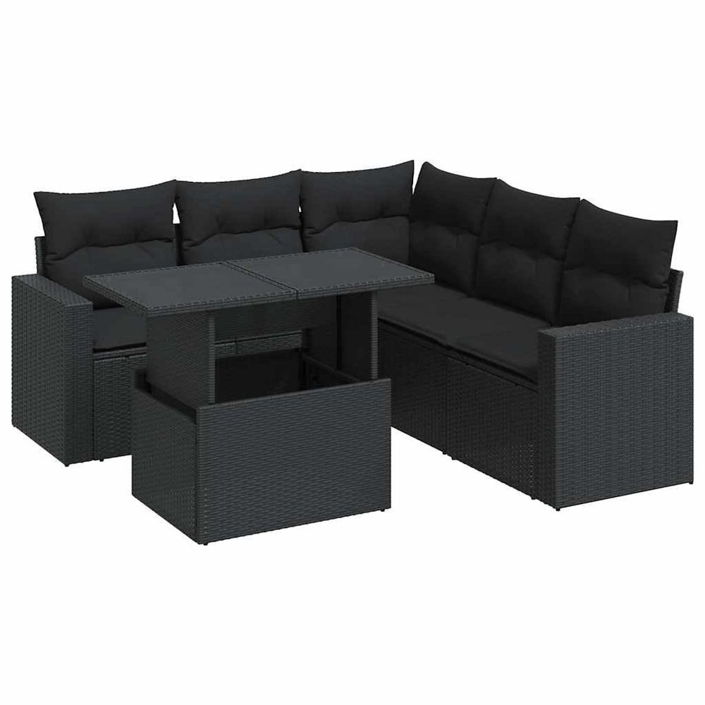 ZIRLANLV 6-Piece Modular Poly Rattan Garden Sofa Set with Cushions, Adjustable Tabletop and Storage