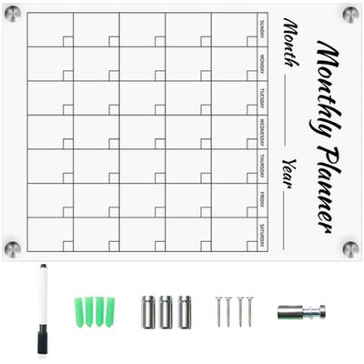 Zerodeko Transparent Acrylic Note Board, Wipeable Hanging Monthly Planner Memo Board, Odorless, 1 Set