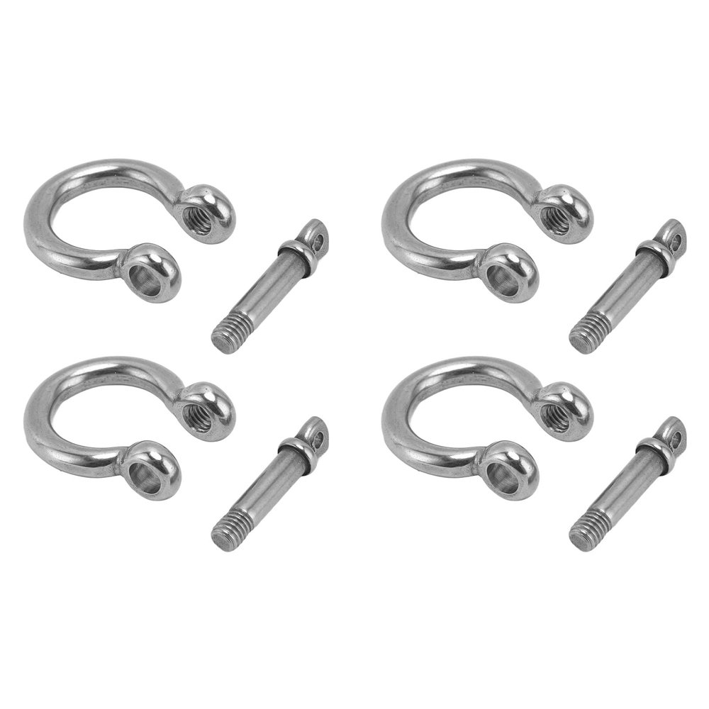 RhineCart Basics Shiny 304 Stainless Steel Bow Anchor Shackle Replacement, 4-Piece Set for Forestry Machinery (M8)