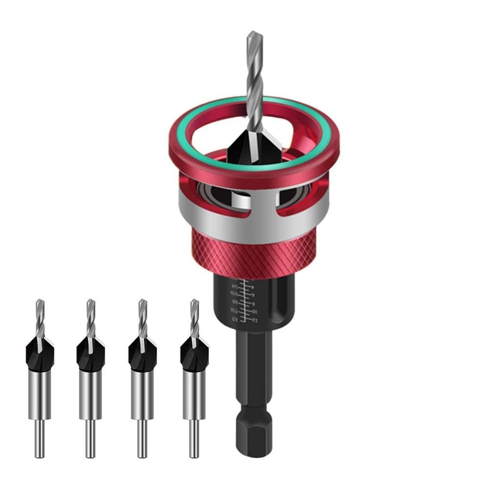 4-Piece Precision Countersink Bit Set with Quick Adjustment