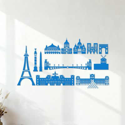Paris Skyline Lettering Decal 21.5 x 38.66 in, Customizable, Blue