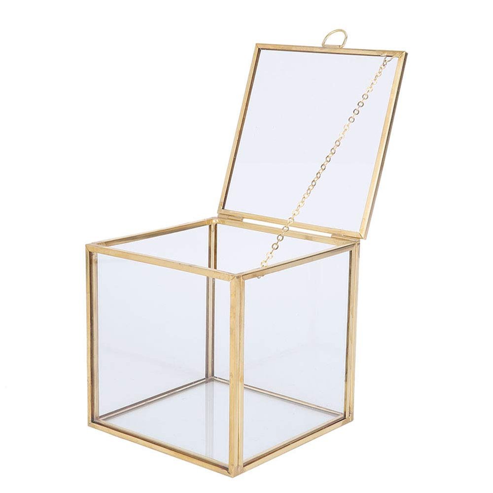 Alomejor Geometric Glass Planter with Gold Rim for Succulents, Home and Landscape Decor