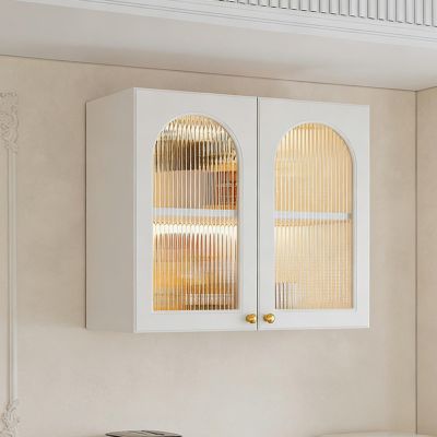 Tqoiozxa Wall-Mounted Wooden Cabinet with Glass Pane, Bathroom and Medicine Cabinet, Kitchen Organizer for Garage and Kitchen (A, 80 cm/31.4 in)