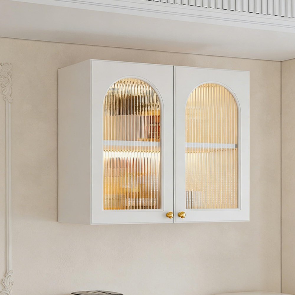 Tqoiozxa Wall-Mounted Wooden Cabinet with Glass Pane, Bathroom and Medicine Cabinet, Kitchen Organizer for Garage and Kitchen (A, 80 cm/31.4 in)