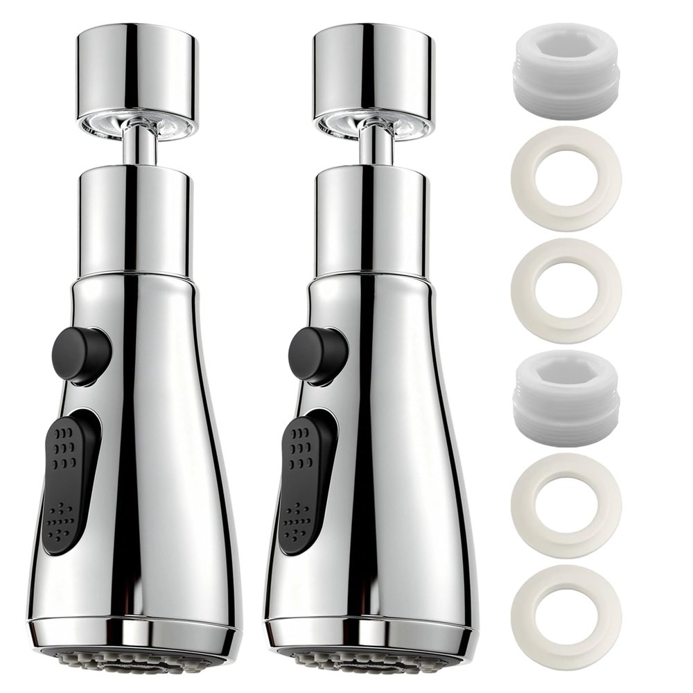 2-Pack 3-Mode Pull-Out Faucet Aerators, 360° Swivel, M22/M24 Adapters