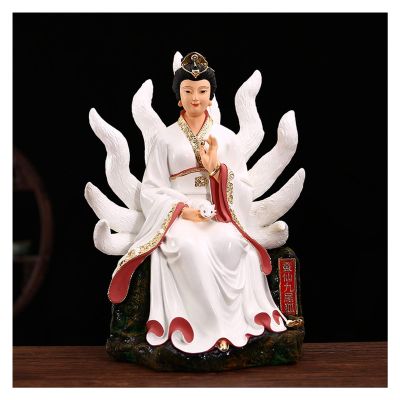 Feng Shui Buddha Statue, Lifelike Nine-Tailed Fox, White