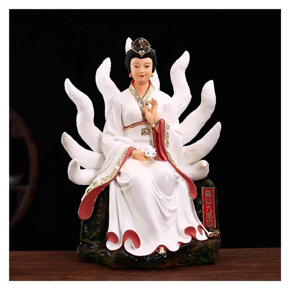 Feng Shui Buddha Statue, Lifelike Nine-Tailed Fox, White