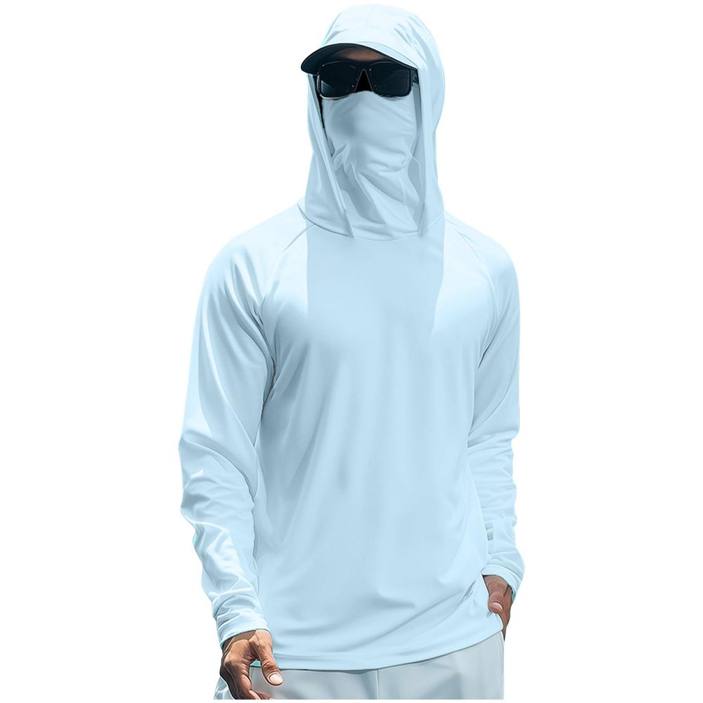 Men's Long-Sleeve Rash Guard Hoodie with Mask, UPF 50+, Green, XL