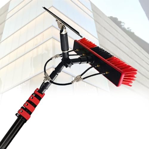 WXPGFEQ Solar Panel Cleaning Tool, Water-Fed Telescopic Brush Pole with Squeegee, 35 cm, 7.2 m (24 ft)