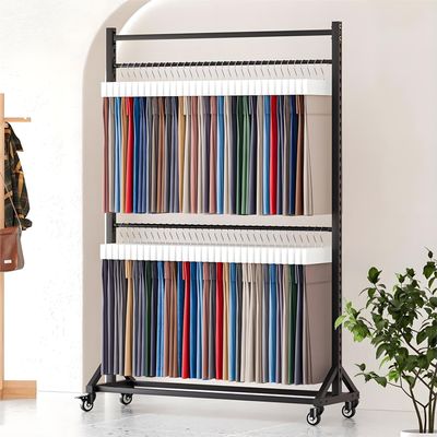 COAKUE Mobile Heavy-Duty Steel Scarf Holder, Rolling Fabric Swatch Rack, 123 × 45 × 205 cm, 2 Rods