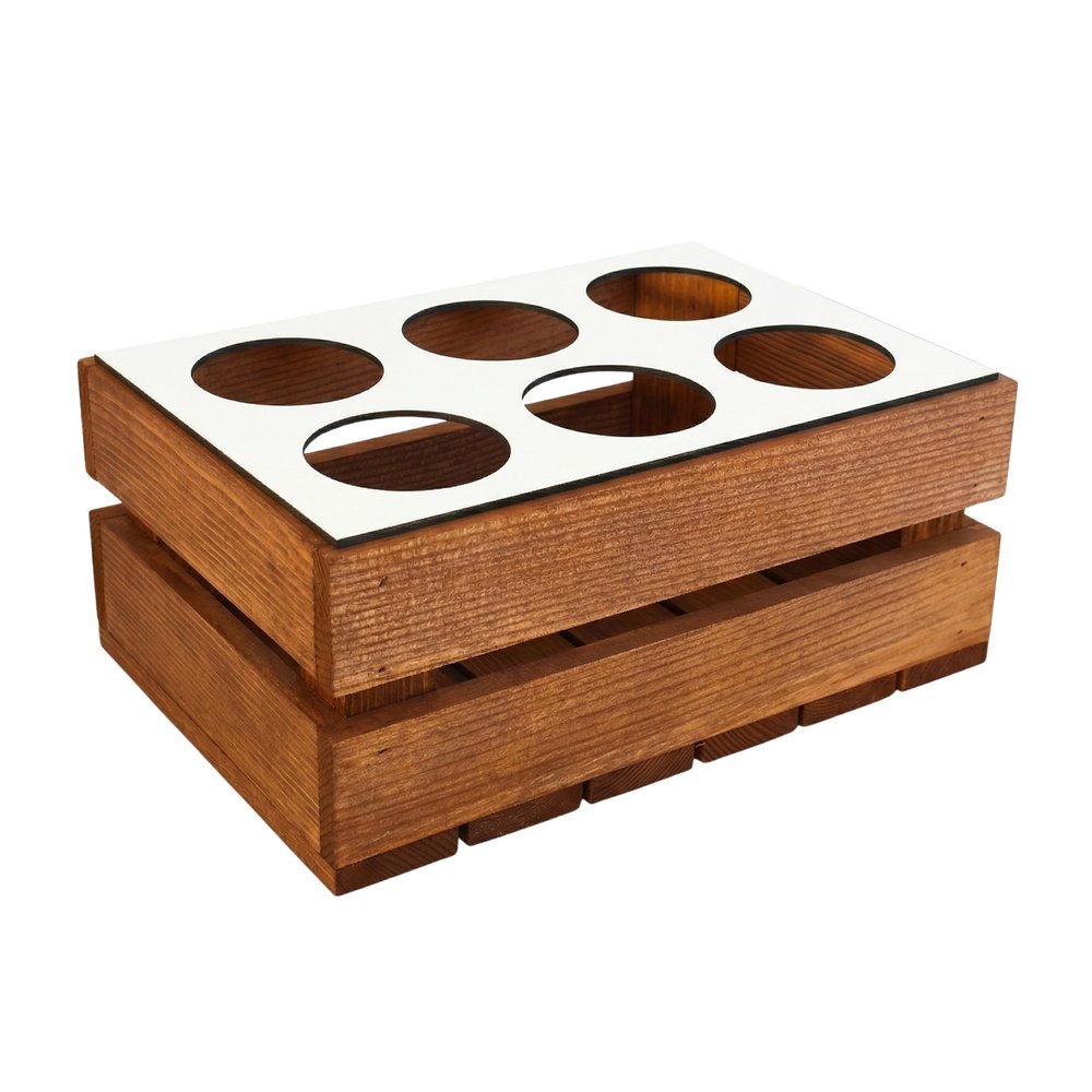 GoodFreshDecor Wooden Crate for 6 x 0.5 L Bottles with White Lid, 30 x 20 x 12 cm, Brown