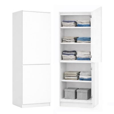 KUBUTKU Multipurpose Wardrobe Cabinet, 2 Doors, 5 Compartments, White, 180.5 x 50 x 40 cm