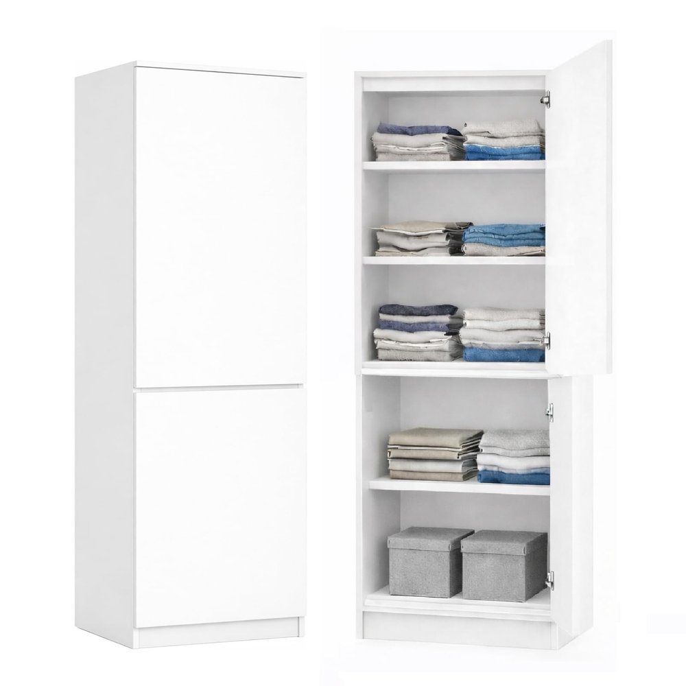 KUBUTKU Multipurpose Wardrobe Cabinet, 2 Doors, 5 Compartments, White, 180.5 x 50 x 40 cm
