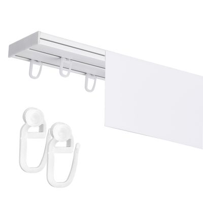 Fenster DEKOR Curtain Track with 9 cm Fascia, Double-Track PVC Ceiling Rail, White, 170 cm