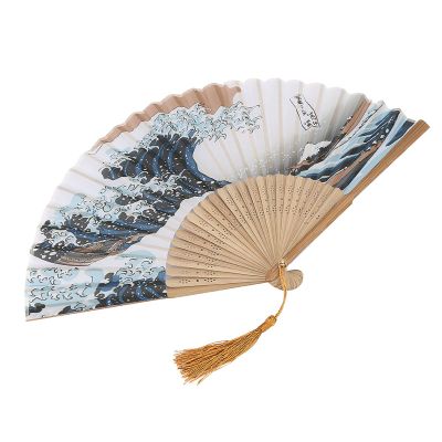 Elegant Japanese Style Hand Fan with Carved Flower Handle
