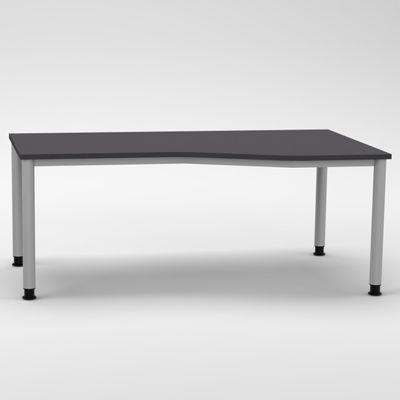 NOVA Corner Desk 180 x 100 cm, Graphite, Height-Adjustable 68–81 cm, Right-Handed Freeform Desk with 4 Stable Silver Round-Tube Feet, FSC-Certified