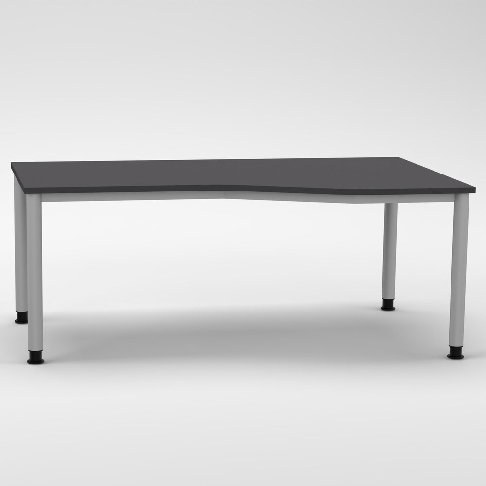 NOVA Corner Desk 180 x 100 cm, Graphite, Height-Adjustable 68–81 cm, Right-Handed Freeform Desk with 4 Stable Silver Round-Tube Feet, FSC-Certified