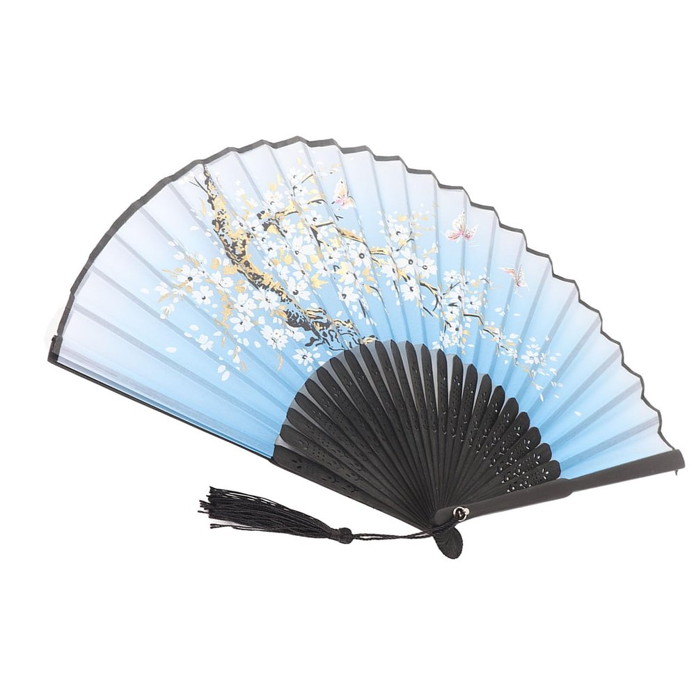Jelquix Foldable Hand Fan, Elegant Cut-Out Design for Weddings, Parties, Dance Decoration, Lightweight Portable Prop for Home and Office (Blue)
