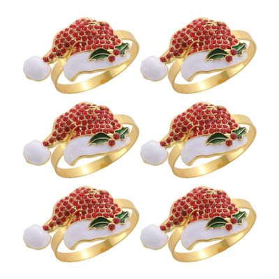 Zinc Alloy Napkin Ring with Diamond Accent - Christmas Hat Design