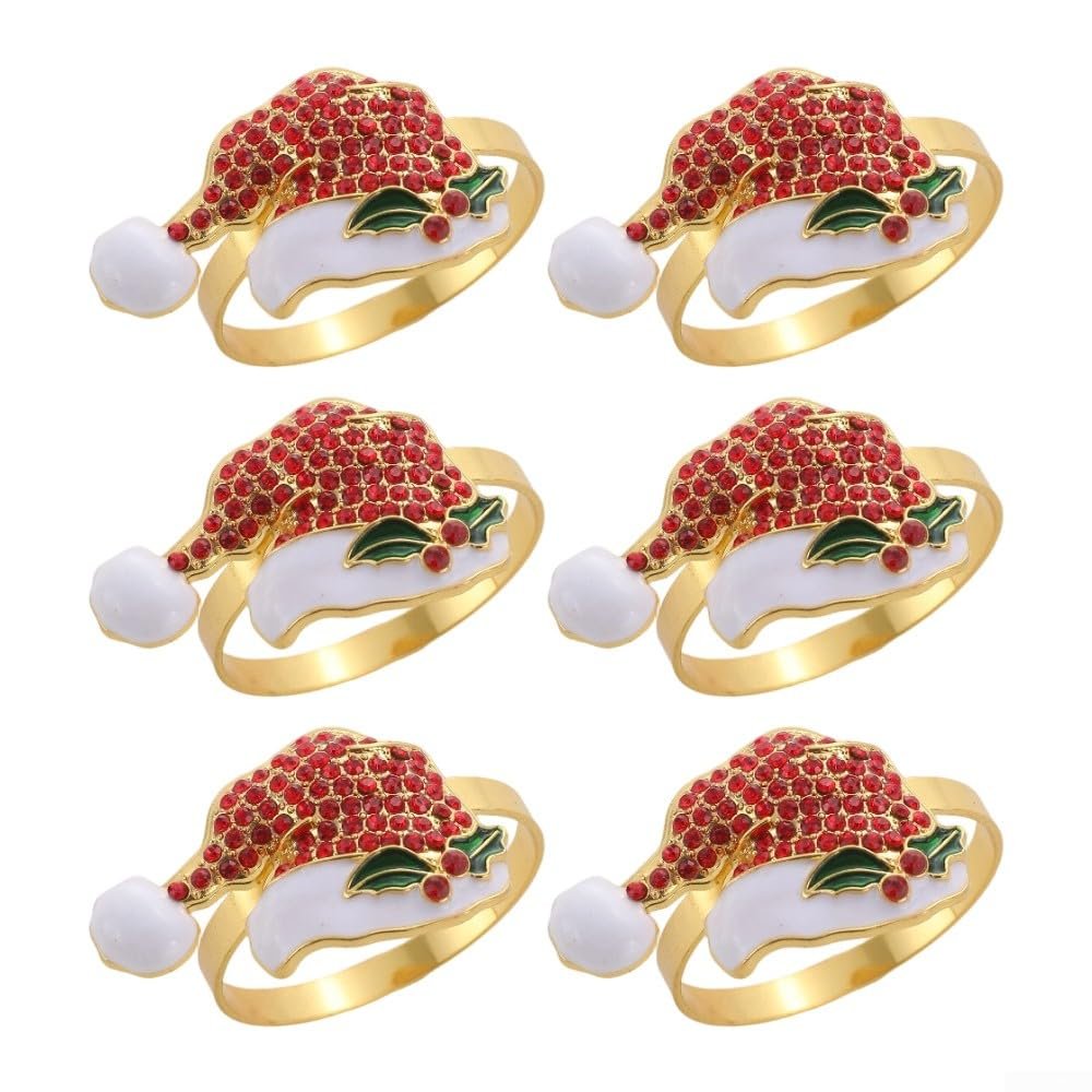 Zinc Alloy Napkin Ring with Diamond Accent - Christmas Hat Design