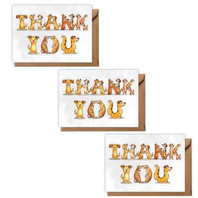 Set of 3 Dog-Themed Thank-You Cards with Envelopes and Thank-You Stickers