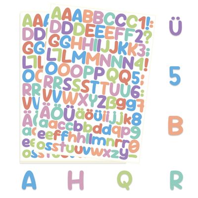 Ausgewählt verpackt Letter Sticker Set 1 – Self-Adhesive Letters & Numbers, 8 A4 Sheets
