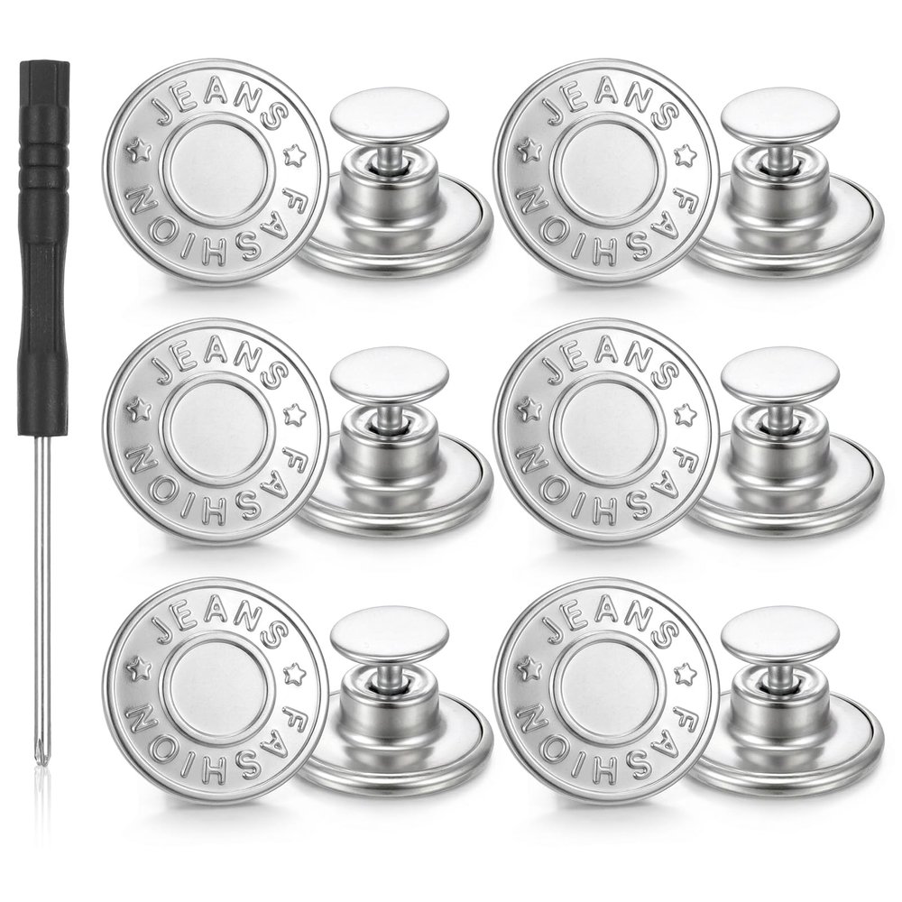 GEEHUA 12-Pack Replacement Jeans Buttons, 17mm Adjustable Metal