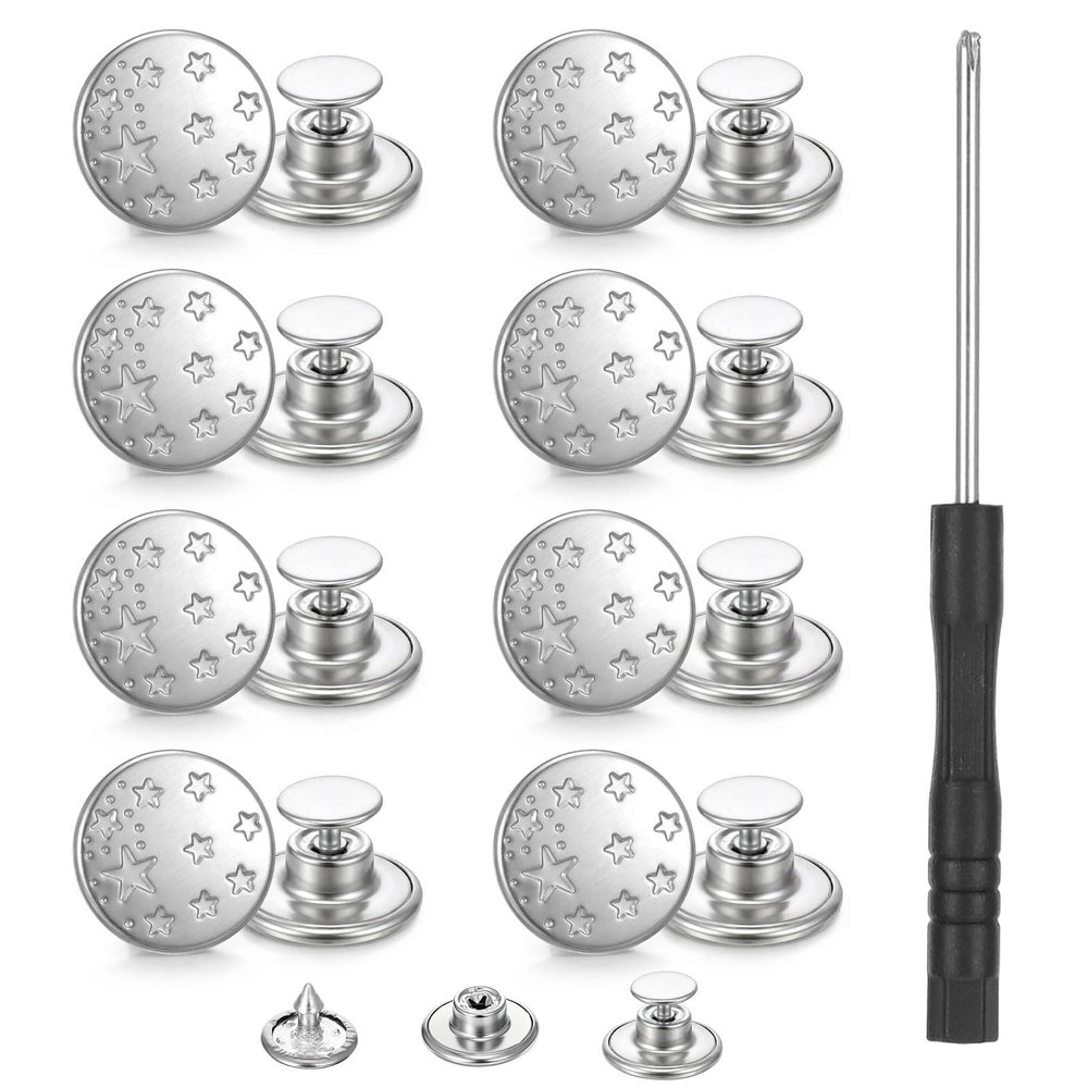 GEEHUA 8-Pack Silver Replacement Jeans Buttons