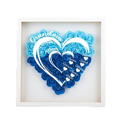 Personalized Mother's Day and Birthday Gift for Mom with Blue Heart Flower Shadow Box