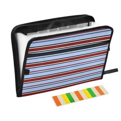 LI ZHI XIN A4 Document Organizer with 13 Pockets, Waterproof Accordion File Folder with Side Zipper, Red and Blue Striped