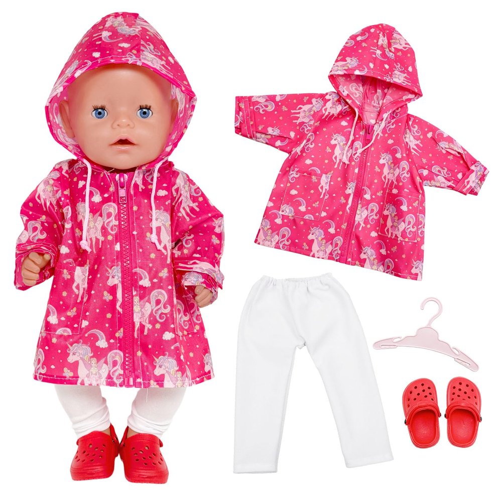 Doll Clothing Set 35–43 cm, 4-Piece Rain Outfit for 14–18-Inch Dolls, Rose Red