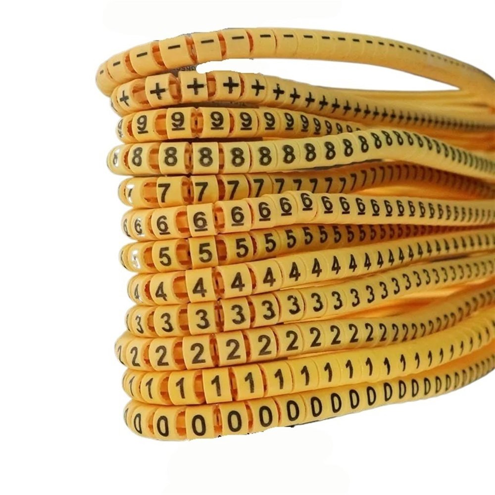 Electronic Cable Identification Labels, Cable Numbering Set, Yellow, EC-0/1/2/3/5/8, 0.535 mm, for Hoses with Wire Diameter, 120/600 pcs (16 mm², 120 pcs)