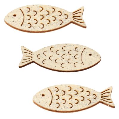 Wooden Fish with Glitter, 40 mm, 6 pcs, Table Decoration