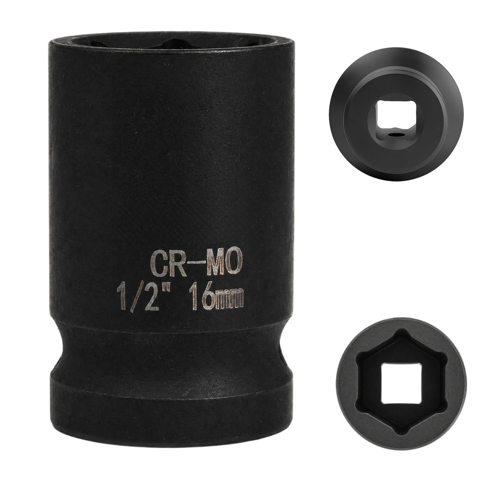 FortuneGlobe 16 mm 6-Point Impact Socket, 1/2-Inch Drive, CR-MO Steel, Black