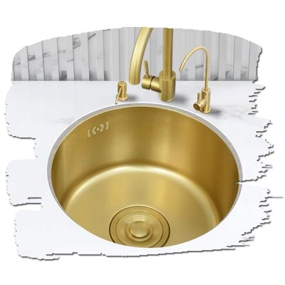 30.5 cm Round Gold Undermount Kitchen Sink, 304 Stainless Steel, Compact Design for Small Kitchens and RVs, Drain Set Included