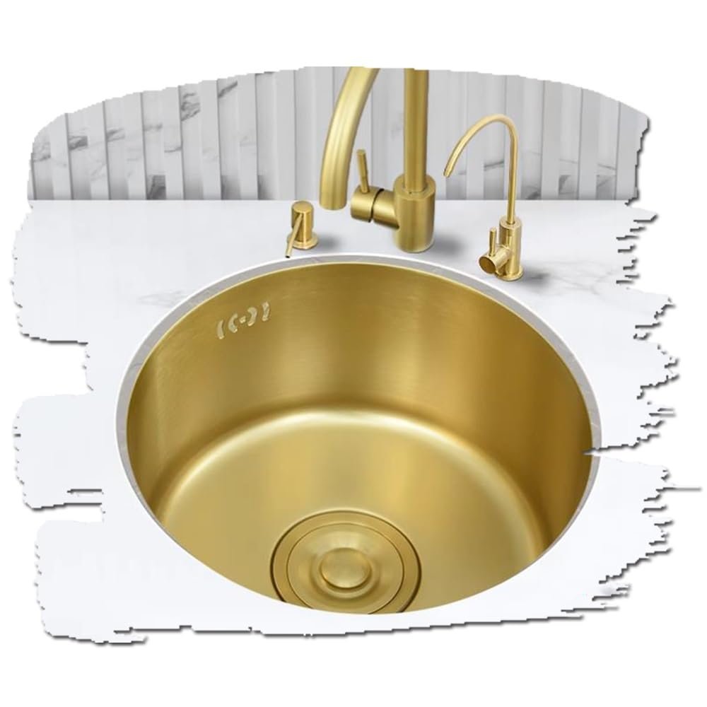 30.5 cm Round Gold Undermount Kitchen Sink, 304 Stainless Steel, Compact Design for Small Kitchens and RVs, Drain Set Included