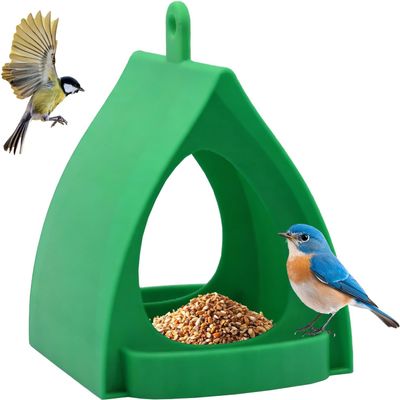 Hanging Outdoor Bird Feeder with Rain Roof and Drainage Holes