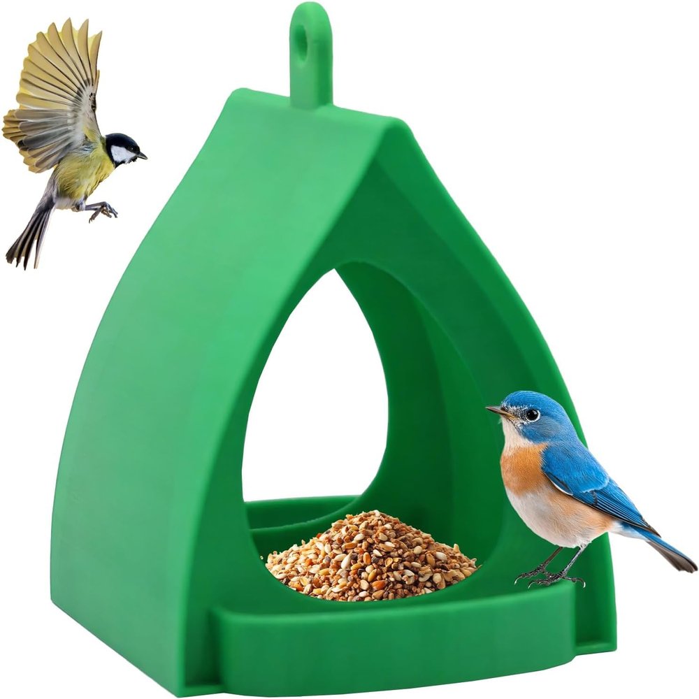 Hanging Outdoor Bird Feeder with Rain Roof and Drainage Holes