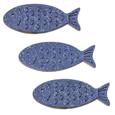Wooden Fish with Glitter, 40 mm, 6 pcs, Table Decoration