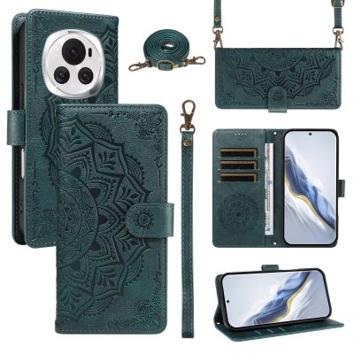 xinyunew Wallet Case with Strap for Honor Magic 6 Pro 5G, Premium Leather Flip Case, Green